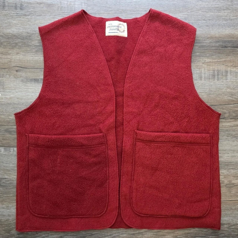 Vintage 90s Red Minimalist Fleece Vest Open Front Gorpcore Dyersburg USA Small